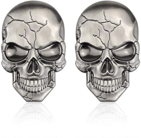 3D Metallschädel Autoaufkleber, 2 Pcs Schädel Zink Legierung Metall Auto Aufkleber Totenkopf für Motorräder, Autos, Helme