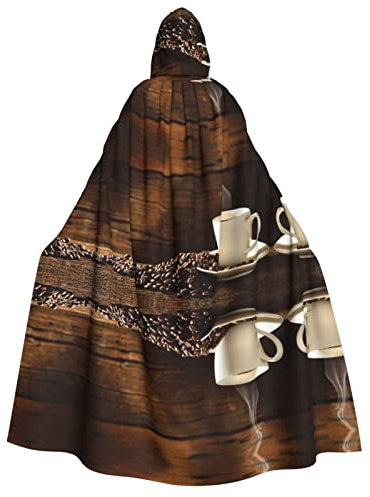 StOlmx Hallowee Hooded Cloak, Unisex Cloak with Hood for Halloween Christmas,Fancy Dress Costume,Coffee Cup and Coffee Beans