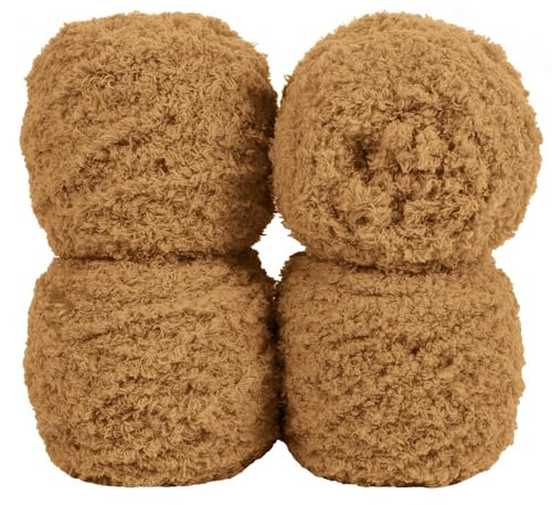 Uiopa Flauschige Wolle Garn Khaki, 400g(4 x 100g, 4 x 80m) Plüschwolle zum Stricken 3 Stränge Fransengarn, Handstrickgarn Weiche Häkelwolle zum Decken Schals Mützen DIY-Projekte