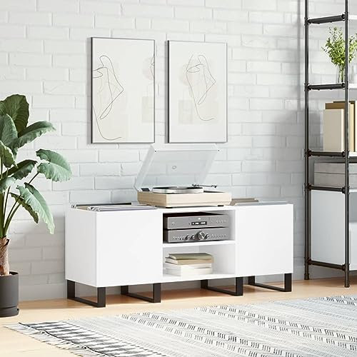 prissent Mobile Porta Dischi Bianco 121x38x48 cm in Legno Multistrato Mobili Soggiorno Mobile Salotto Mobiletto TV Mobile Porta CD Libreria Legno Porta Dischi Vinile Scaffale Stretto
