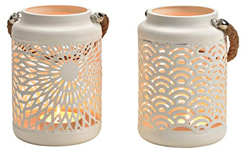 G. Wurm Windlicht aus Metall Weiß 2er Set 10032165