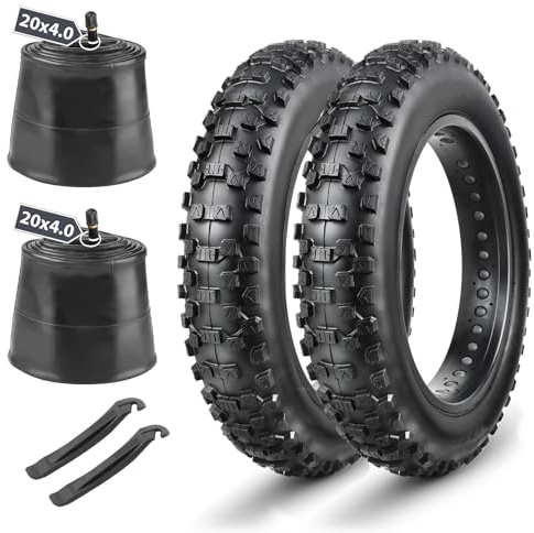 20 x 4.0-inch EBike Fat Tires Set: MOHEGIA 2 Pack 20 x 4.0-inch Folding Bicycle Replacement Tires, Pair Inner Tubes with Tire Levers, High-Performance and All-Terrain with Offroad or Trail Riding