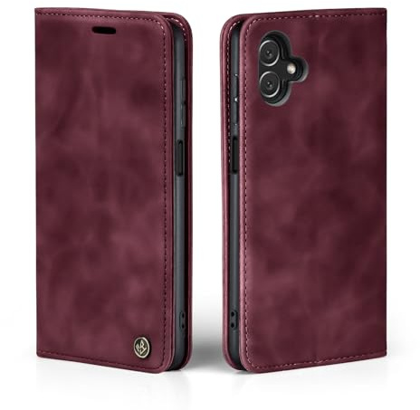 LBH Handyhülle für Samsung Galaxy A05 in Weinrot mit Karten- und Geldfach Smartphone Hülle mit Standfunktion Flip Case Schutzhülle Magnetverschluss Vintage