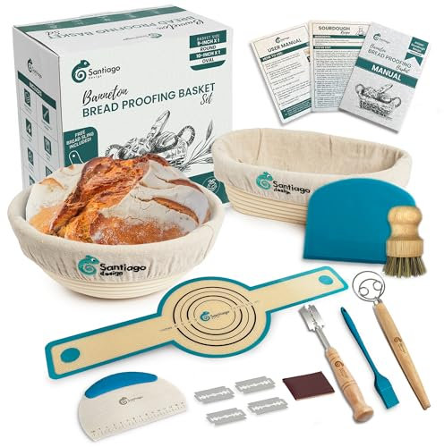 Santiago Design | Banneton Brotgärkorb 2er-Set | rund 22,9 cm & oval 25,4 cm | Premium Sauerteig-Brotbackzubehör – Sauerteig-Gärkorb | Brotherstellungswerkzeuge Zubehör, Geschenk für Bäcker (Modern)