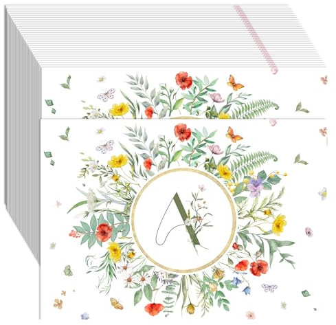 50 Stück Blume Schmetterling Papier Tischsets, Einweg Platzsets mit Initiale A, Platzdeckchen Frühling Sommer Küche Esszimmer Tischdeko Drinnen Urlaub für Hochzeit Geburtstag Taufe Party 40x28cm