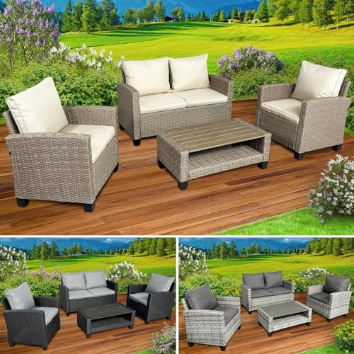 BRAST® Gartenmöbel Set Delight | bis zu 4 Personen viele Farben | inkl. extra Dicke Kissen | Outdoor Loungemöbel Sitzgruppe Essgruppe Garnitur | Braun/Cappuccino