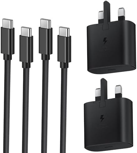 2 PACK Samsung Fast Charger Plug and Cable 1M, Type C Charging Plug and USBC to C lead for Samsung Galaxy S24 Ultra/S23/S22/S21 FE/S20/A16/A15/A14/A13/A12/A32/A33/A34/A35/A52S/A53/A54/A55/A05S/A20E