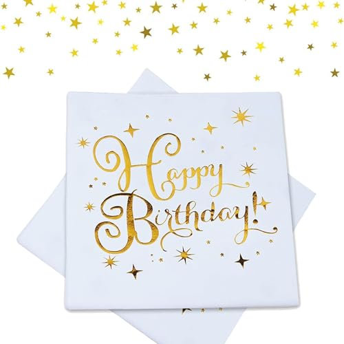 30 Stück Servietten Geburtstag Gold, Papierservietten 33x33cm für Junge Mädchen Party Deko