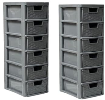 Khanary Plastic Storage Drawers Unit 6 Tier Small mini Tower Homes, Kitchen, Schools, Offices Plastic Drawer Organizer Desktop Table Top Drawers Stationary 26Dx19Wx60H (2, 6 Drawer Rattan Grey)