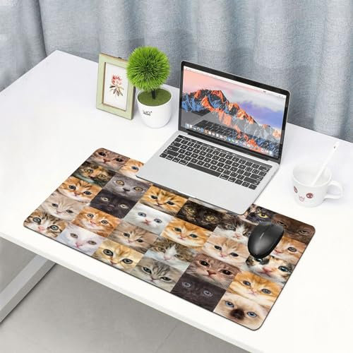 EYLOZS Alfombrilla de ratón extendida con Bordes cosidos,Retratos de pequeños Gatitos de Varias Razas.,Base de Goma Antideslizante y Almohadilla para Teclado,30x80 cm