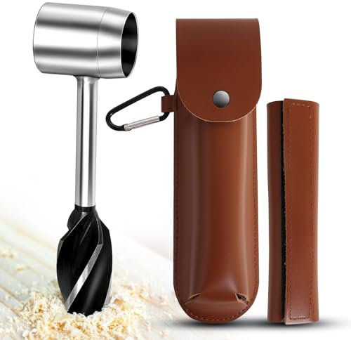 Bushcraft - Trapano a mano per fai da te, chiave manuale con custodia in pelle, per esterni, in legno