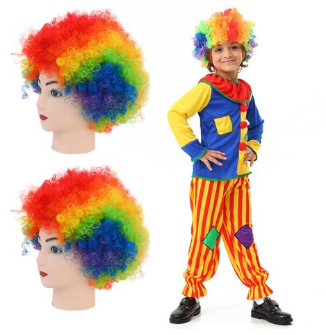 UILYNIU 2 Stück Clown Perücke Afro Perücke Regenbogen Lockenperücken Clown Accessoires Kostüm Perücken Männer Frauen Zirkus Kostüme Clown Kostüm für Discos Pride Festivals Halloween Raves (Regenbogen)