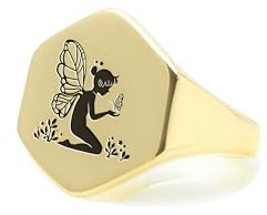 14k Gold Fee Siegelring - Personalisierte Fee Ring - Sechseck Geformt Ring - Geschenk für Sie - Fantasy Ring
