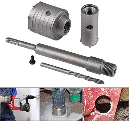 HOHXEN 2 Pezzi Seghe a Tazza per Muro, 30mm 65mm Sega Fresa a Tazza Carotatrice Muro Cemento + 200mm Asta di Collegamento + Punta Centrale + Vite di Posizionamento, per Mattoni, Muratura, Cemento