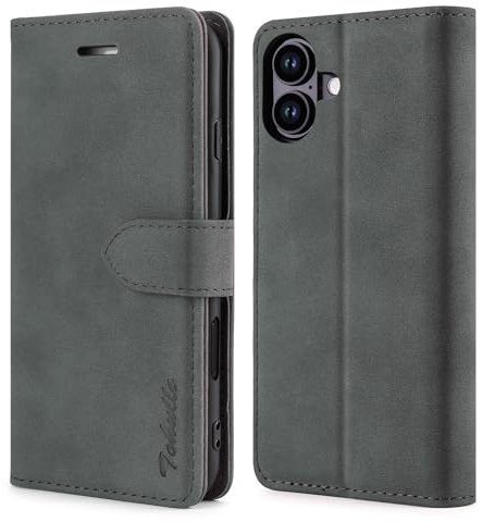 TOHULLE Case for iPhone 16 Plus, Premium Leather Wallet Case with Card Holder Kickstand Magnetic Closure Flip Folio Case Cover Compatible with for iPhone 16 Plus - Grey