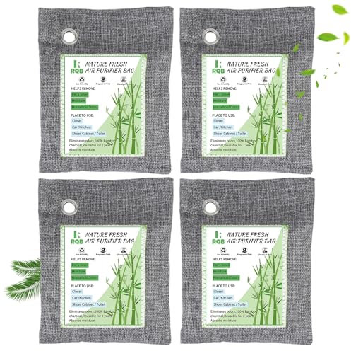 Nature Fresh Air Purifier Bags, Activated Charcoal Air Purifying Bag,Moisture Absorber,odor eliminator,Natural Car Air Freshener,Shoe Deodorizer,Odor Eliminators For Home, Pet, Closet (200g*4)