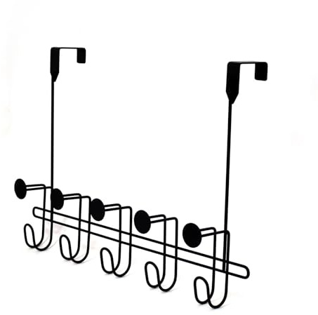 Showerdrape 5 Hooks Over Door Black Hanger Rack Organiser Bathroom Kitchen Cabinet Moretti