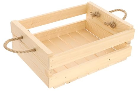 GoodFreshDecor Holzkiste Naturholz Kiste mit Griffen Seil Holzbox Ohne Deckel Geschenk Aufbewahrungsbox Gemüse Obst Wein 30 x 20 x 16 cm