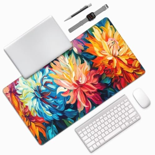 Flower Mouse Mat Large Desk Mat 23.6x11.8 Inch, Abstract Mouse Pad Gaming Mousepad, Waterproof Keyboard Mat, Durable Desk Pad, Non-Slip Rubber Base Mouse Mats for Desk Office Gaming Home Decor M184