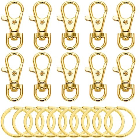 Feriany Set of 10 Twist Lock Carabiner Hook Set with Key Ring Clip, Lanyard Carabiner Hook Set, Key Chains for Crafts