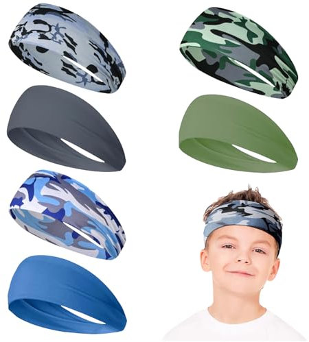 BelleVive 6 Stück Stirnbänder, sportliche Schweißbänder, Kinder, Sport-Stirnbänder, feuchtigkeitsableitende Stirnbänder, atmungsaktive Stirnbänder, elastisches Schweiß-Stirnband für Fußball