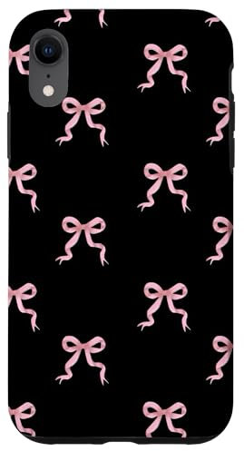 Niedliche Schleife rosa Bänder schwarzes Muster Hülle für iPhone XR