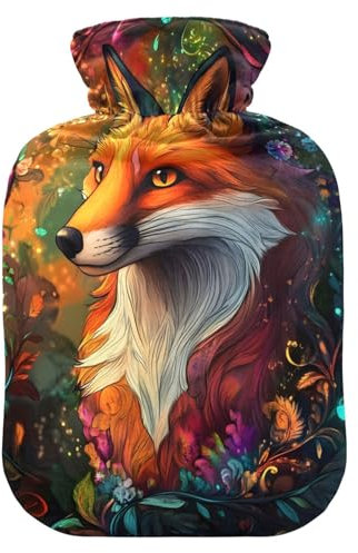 Vintage Fox Wärmflaschen mit weichem Bezug, Wärme- oder Kaltwasserflaschen für Menstruationskrämpfe, Schmerzlinderung, 1 l, Orange