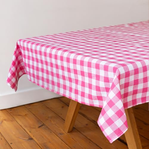 Talking Tables Fabric Pink Checkered Gingham Tablecloth Recycled Cotton Rectangle, Reusable and Washable Table Cover for Alfresco Dining, Buffets, Weddings & Parties and Picnics 180cm x 140cm