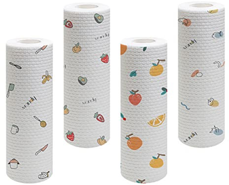 OFFSCH 4 Rollos Paño De Cocina Antiadherente para Uso Seco y Húmedo Paños De Cocina Desechables para Limpieza