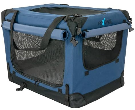 Foxdevil by xonic® Faltbare Hundebox/Katzenbox für kleine, mittelgroße und große Tiere - Hundetransportbox Auto und Zuhause - Transportbox Hund - Hundebox Auto Kofferraum (Blau, XL)