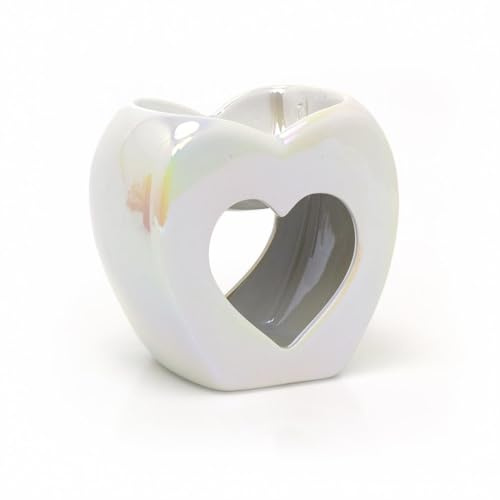 Carousel Home Pearlized White Ceramic Oil Burner | Heart Shaped Tea Light Wax Melt Burner | Elegant Wax Melt & Essential Oil Warmer - 11cm