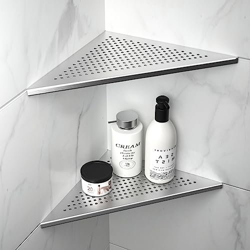 Bernkot Eck Duschregal, Edelstahl 304 Badezimmerregal aus Stahl mit Gitterdesign für geflieste Wände, Einbauregal für die Badrenovierung (Gebürstet, 305mm- 2 Pack)