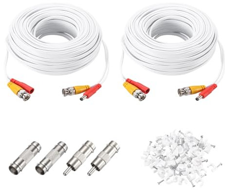 sourcing map BNC Cable de alimentación de vídeo, 30 m, cable de extensión CC para cámara de seguridad CCTV, sistema de cámara DVR, instalación Plug & Play, juego de 2, color blanco