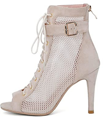VCIXXVCE Stivali da Ballo Latino Americano Donna con Punta Aperta Beige Scarpe da Ballo con Tacco Alto, 43 EU