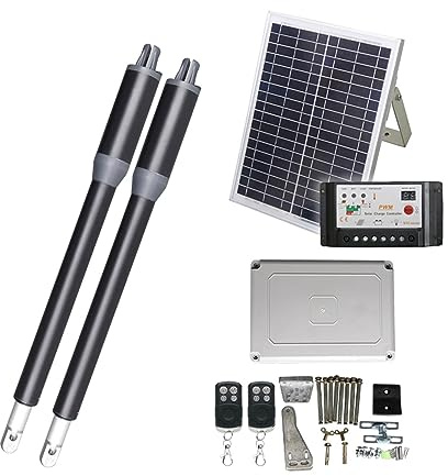 LVSEWOA Kit de abridor de portón eléctrico, 200 kg, energía Solar, accionamiento automático de portón batiente con Control Remoto, Operador de Motor de Puerta batiente Lineal Simple de CC eléctrico