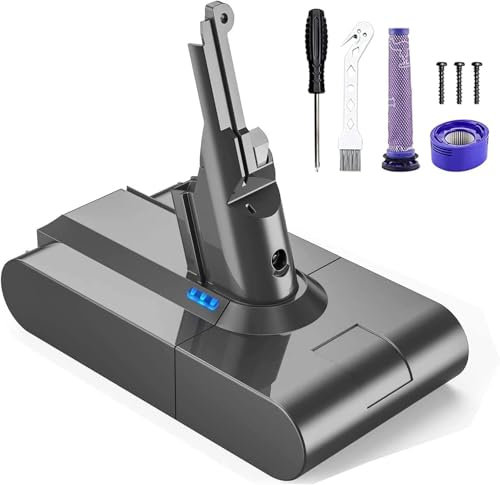 6000mAh Batterie pour Dyson V8 SV10, Compatible avec Dyson V8 Absolute/Animal/Fluffy SV10 Cordless Vacuum avec 2 Filtres + 1 Tournevis + 3 Vis + 1 Brosse