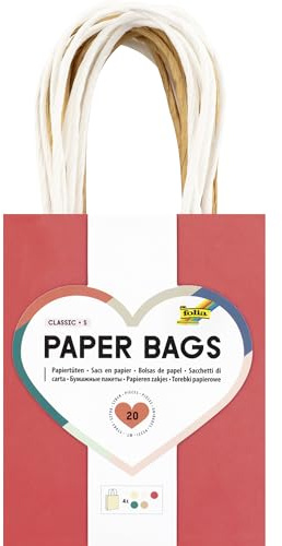 folia 21259 - Paper Bags Classic S, 20 Papiertüten aus 110-125 g/m² Kraftpapier in 5 Farben, ca. 12 x 15 x 5,5 cm, zum Basteln, Verzieren und Verschenken
