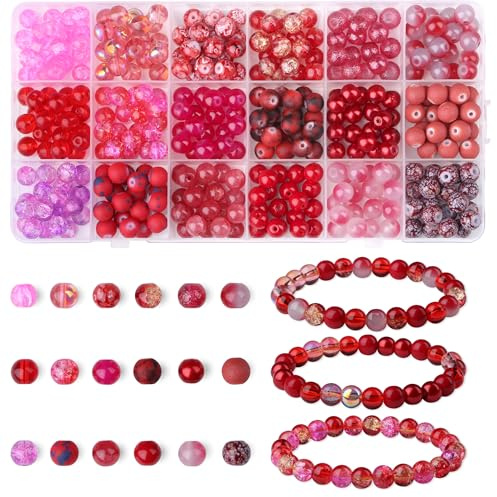 8mm Perlen Rot Glasperlen für Armbänder | AWARDSEN 360 Stück Bastelperlen DIY Machen Set für Schmuck Basteln