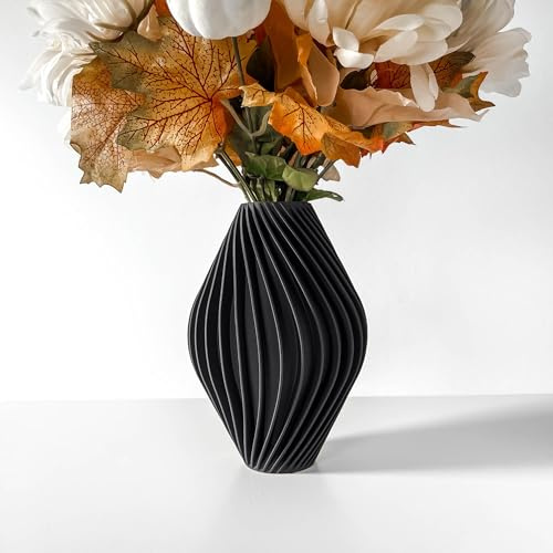 Mugalab Vaso Portafiori Ondulato, 15 x 22 cm, Design Decorativo, Disponibile in 6 Colori (Nero)