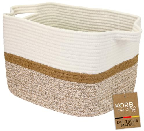 HMF Aufbewahrungskorb mit verlängerten Griffen, Korb aus Baumwolle | 36 x 30 x 25 cm | Weiß-Braun
