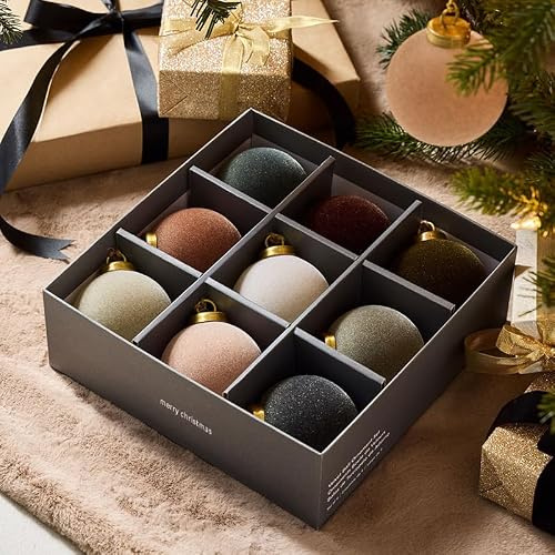 9 Stück Samt Weihnachtskugeln, beflockt, Weihnachtsbaumschmuck, dekorative Hängeornamente (9, gris, bleu, vert Militaire, café, Rose Sombre, Blanc, kaki, Marron Clair, bleu Sombre.)
