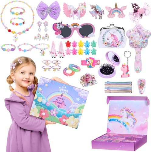 Moerstar Adventskalender 2025 für Mädchen, Weihnachtskalender Mädchen mit 24 Tage Einhorn Geschenke Set Armband Ring Halskette Münzbörse Haarschmuck Weihnachts Countdown Kalender Geschenk