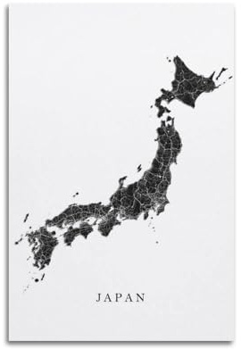 Reiseposter, japanisches schwarz-weißes Karten-Poster, moderne Wandkunst, Leinwand, ästhetische Dekoration, Gemälde, 60 x 90 cm, ungerahmter Stil