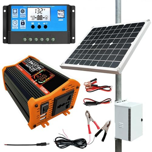 Solar Panel Kit with Inverter and Panels Car USB Adapter Mobile Lithium Battery Pack for Outdoor RV/Van Camping, Overlanding