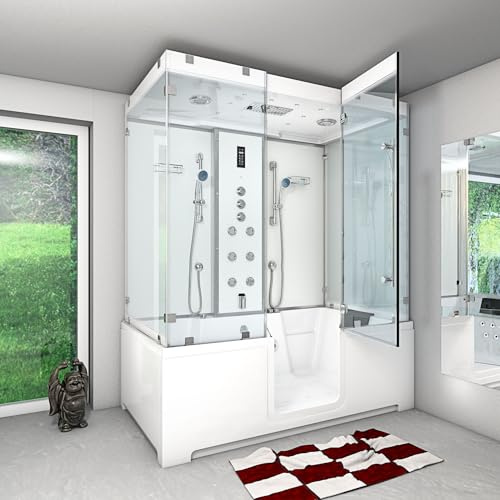 Kombination Badewanne Dusche K88-WS-TH-C-SC-EA Duschtempel 180x100 cm aktive Schlauch-Reinigung