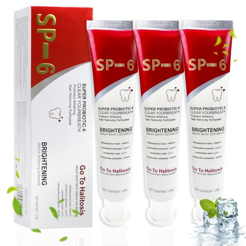 VLUVLA 3pcs SP-6 Probiotic Whitening Toothpaste 120g | Teeth Whitening Toothpaste for Adults, Deep Cleaning & Stain Removal, Fresh Breath, Gentle Oral Care