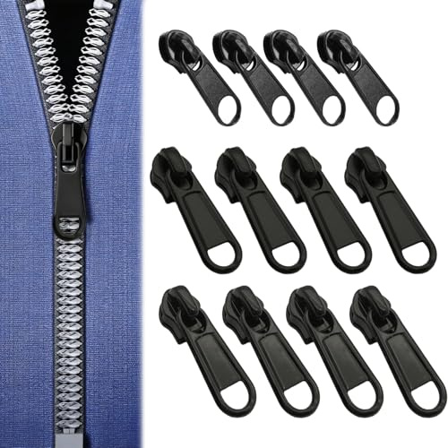 hankousi Kit di ricambio per cerniera lampo, 12 pezzi, in metallo, rimovibili, in 3 stili, per piumini, zaini, riparazione bagagli (nero)