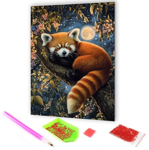 Hoobee 5D DIY Diamond Painting Roter Panda, Diamond Painting Bilder Tiere, Vollbohrer Stickerei Kreuzstich Kunst Handwerk für Zuhause Wanddekoration 30x40cm