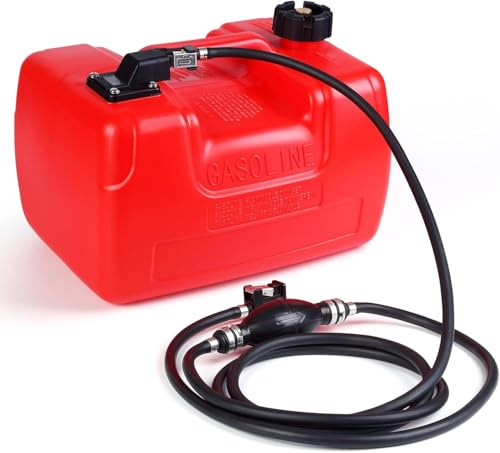 Marine Tank, 3 Gallon Portable Outboard Transfer Tank with 9.8ft Hose and Gauge, I-Shaped Handle for Easy Carrying