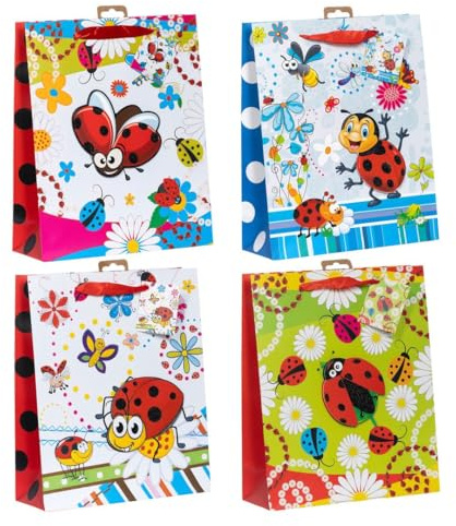 Laro Premium Line Large/Groß Geschenktüten Größe:H32x B26x T10x cm Glückskäfer/Rot 10/20/40/100 Stk., Anzahl:100, Muster Tüten:Glückskäfer Rot